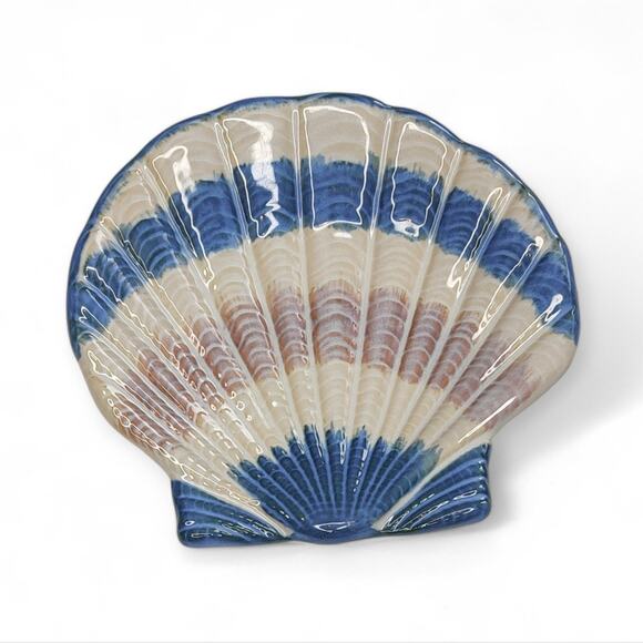 Cracker Barrel Seashell Stoneware Spoon Rest Soap Dish Trinket Dish Blue Ocean - Picture 2 of 9